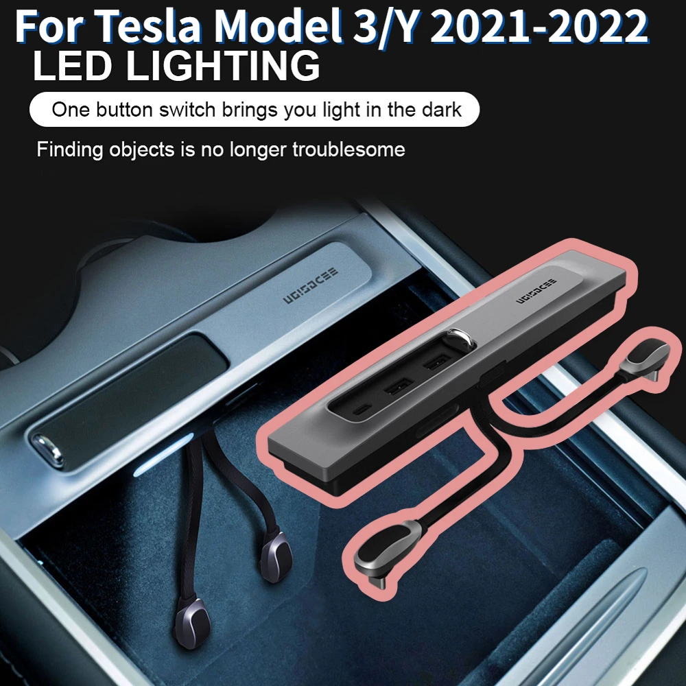 Hub Led Light Game Téléphone Musique Détachable Multi Port Charge Rapide Intérieur  Voiture Chargeur USB Compatible Pour Tesla Model 3 / y