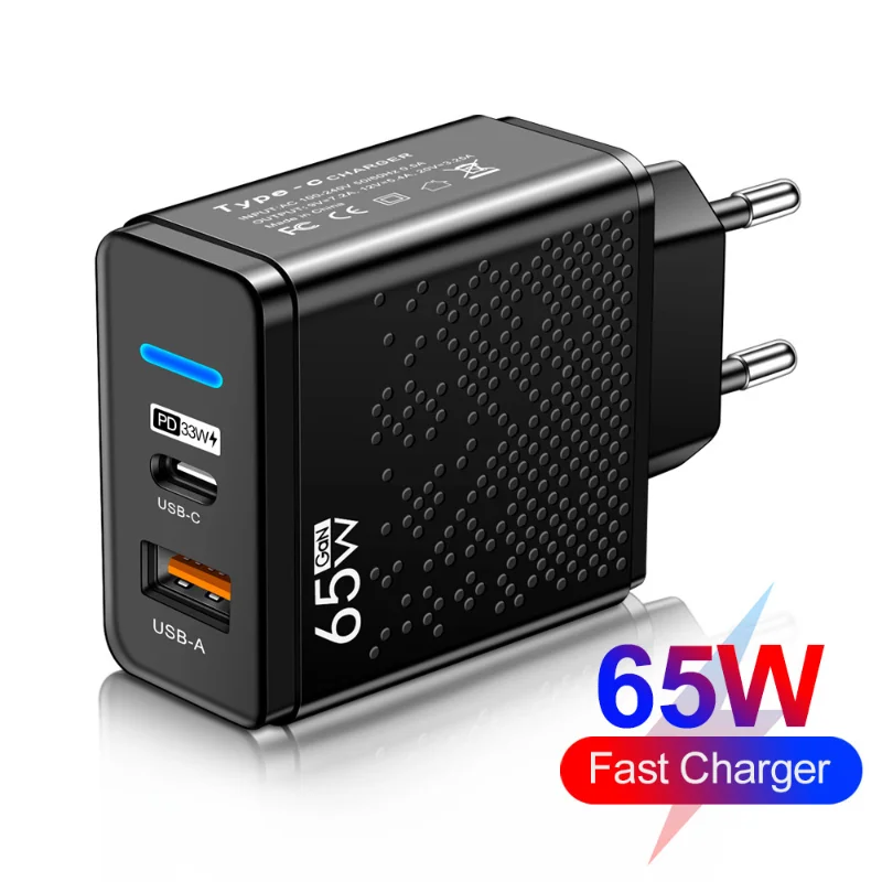 65W GaN Chargers Mobile Phone Charger Adapter USB Type C portable charger for Samsung IPhone Xiaomi EU US UK Specification Plugs