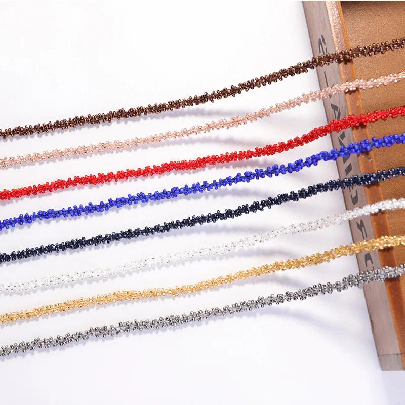 

2Yards Colorful Pearl Beaded Trims Lace Ribbon Fabric Clothes Wedding Dress Collar Sleeve Lace Applique Crafts