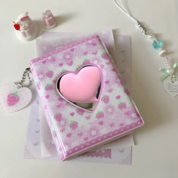 Steve Pink Strawberry Series Reverse Button Integrated Photo Album 3-inch Photo Card Display And Storage Book