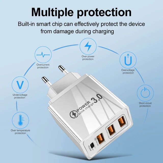 Chargeur USB 48W QC 3.0 Type C PD, Charge Rapide pour iPhone 12 13 Max, Samsung S21, Huawei, Xiaomi, Téléphone Portable, Prise EU, US, Chargeur Mural 5
