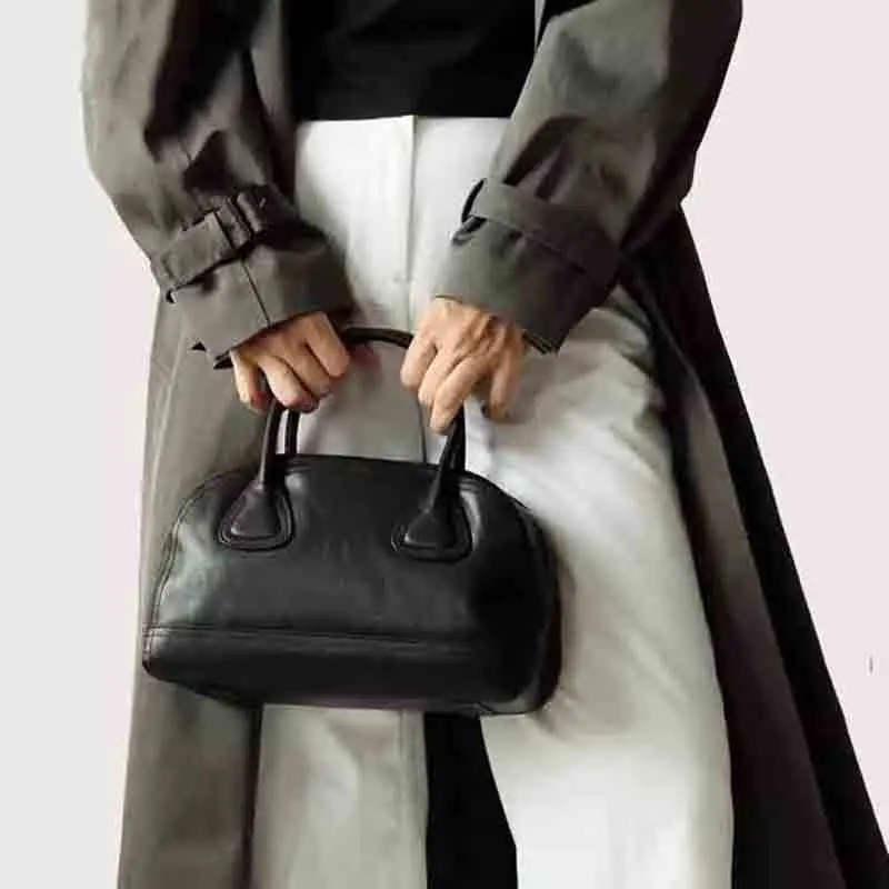 Women's Luxury Genuine Leather Vintage Zipper Handbag Small Size Tote Real Cowhide Singel Shoulder Bags