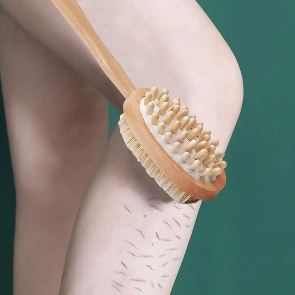 Durable Long Wooden Handle Body Bath Scrubber Double Sided Shower Scrub Brush Rubbing  Scrub Shower Brush Body Massager