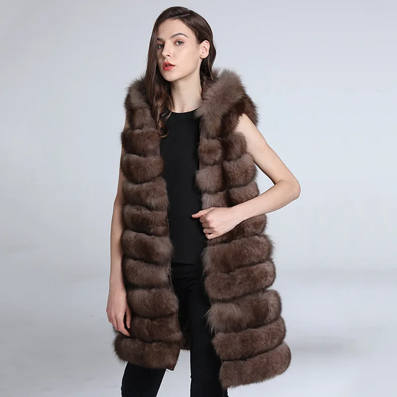 Fox Fur Hooded Fur Jacket with Warm Fur Integrated Vest for Women's Long Detachable Autumn and Winter