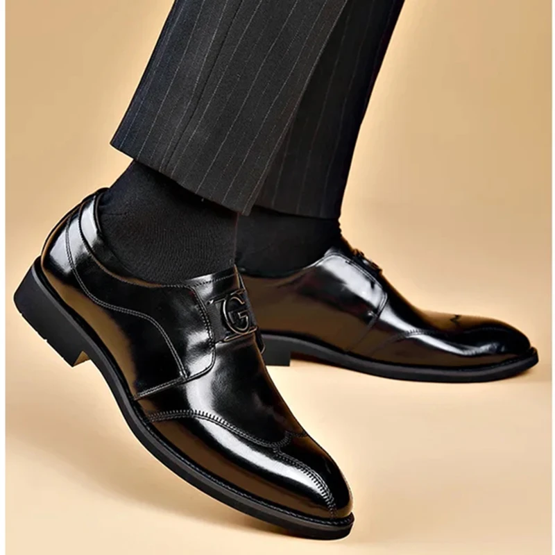 Men Casual Shoes Fashion Brand Classic Casual Men Pu Leather Shoes Black Formal Wedding Business Big Size 38-48