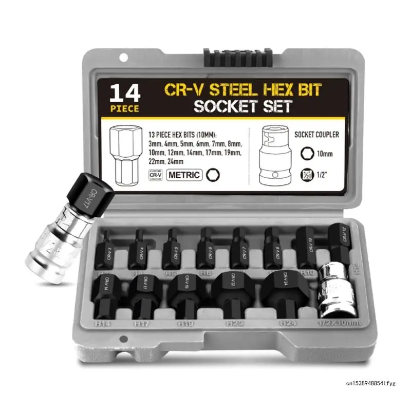 다용도 14Pcs 육각 비트 임팩트 소켓 세트 (12.5mm) 래칫 렌치 전동 공구 3mm.4mm.5mm.6mm.7mm에 적합