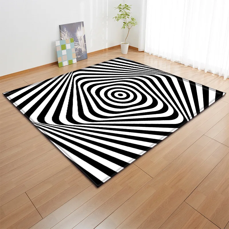 Abstract Visual Black and White Art Pattern Printed Felt Carpet Living Room Entrance Decorative Carpet Bedroom Floor Mat
