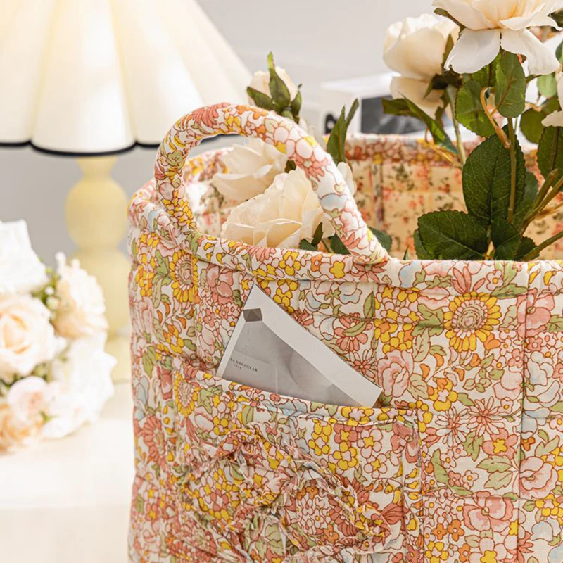 Women Large Capacity Fabric Sweet Floral Storage Baskets Laundry Baskets with Easy Carry Handles Laundry Hampers Home Decoration 6