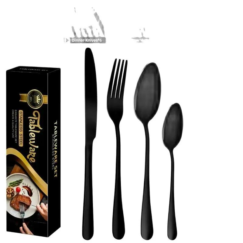 

Stainless Steel Tableware Knife Fork Spoon 24 Pieces Set Hotel Western Steak For 4 People Cubiertos Portátil Con Estuche Spoon