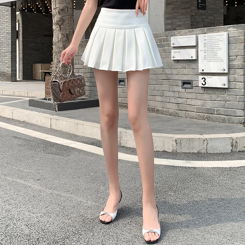 Exlura Womens Faux Suede High Waist Pleated Short Skirt Elastic Button