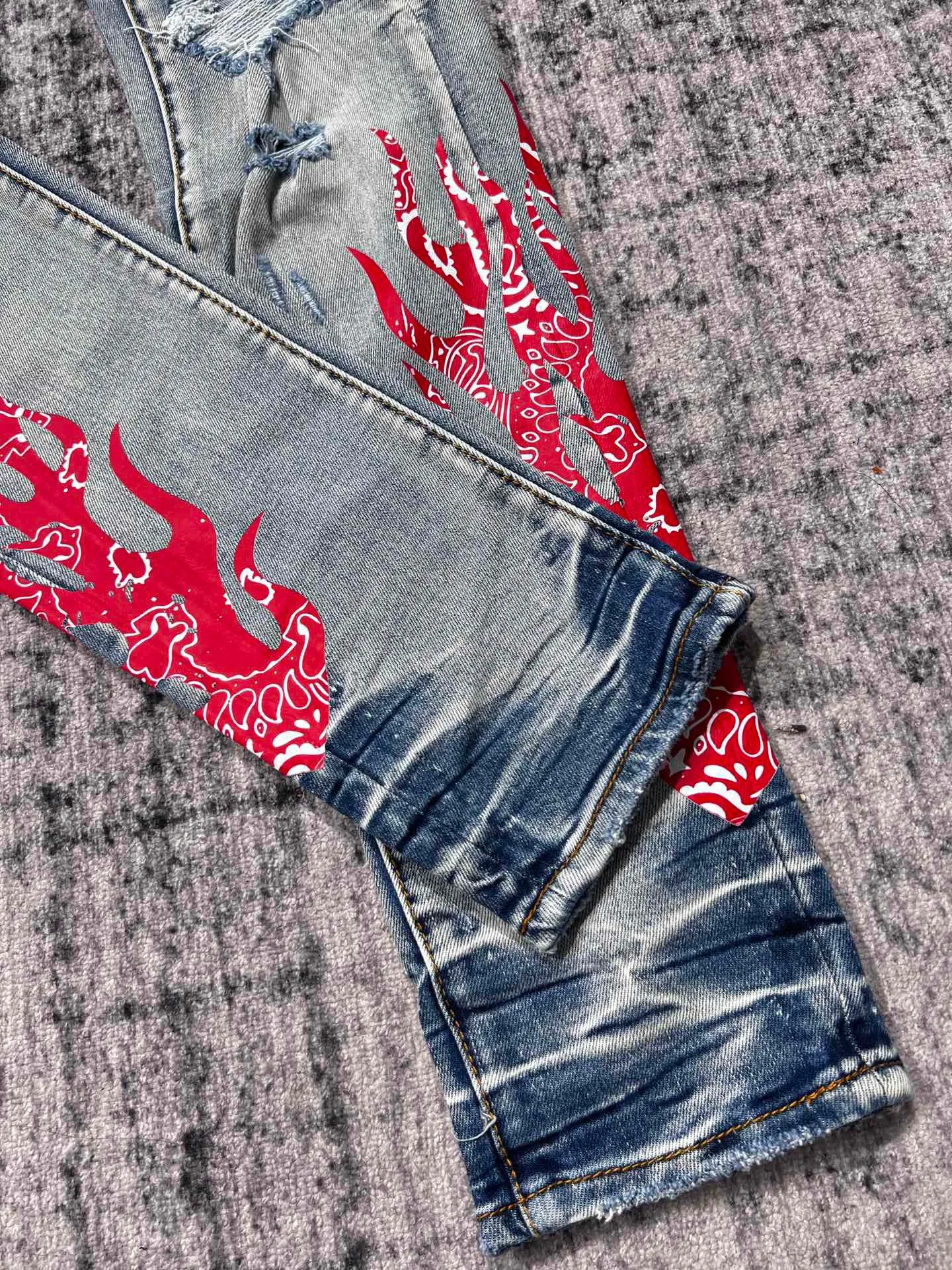 discounted Men bandana flame distressed blue jean 6