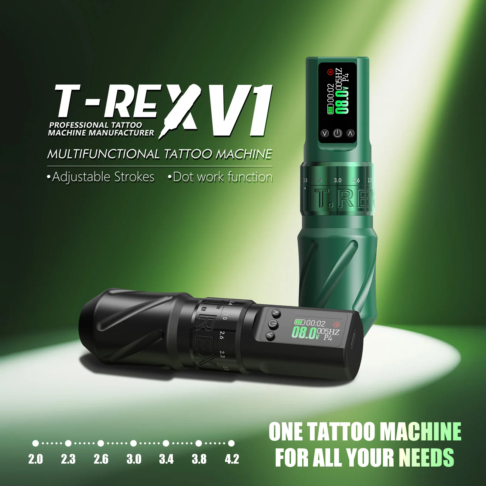 Kit per tatuaggi Kit per macchinetta per tatuaggi wireless T-Rex Penna per tatuaggi rotativa Lunghezza 7 tempi regolabile Kit per pistola per tatuaggi con alimentatore 1600 mA - immagine 2