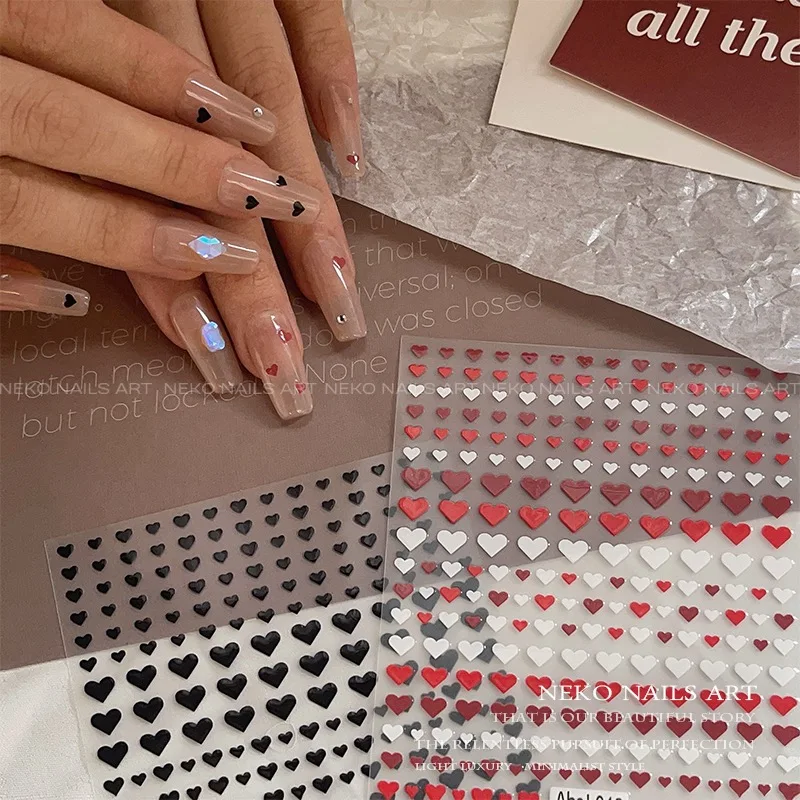 

1 Sheet Colorful Hearts 11 Colors New 3D Nail Art Stickers Nail Decals for Manicure fashion Design DIY Happy Accessories
