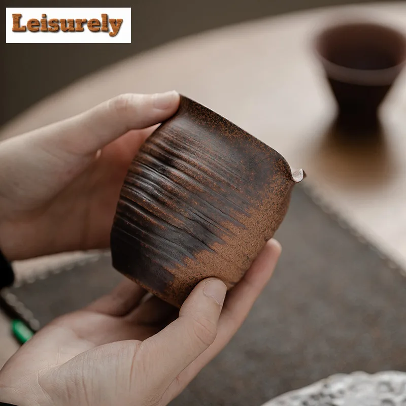 210ML Handmade Old Rock Mud Tea Pitcher Antique Hammer Pattern Serving Cup Cha Hai Justice Cup Teaset Drinkware Accessories Gift