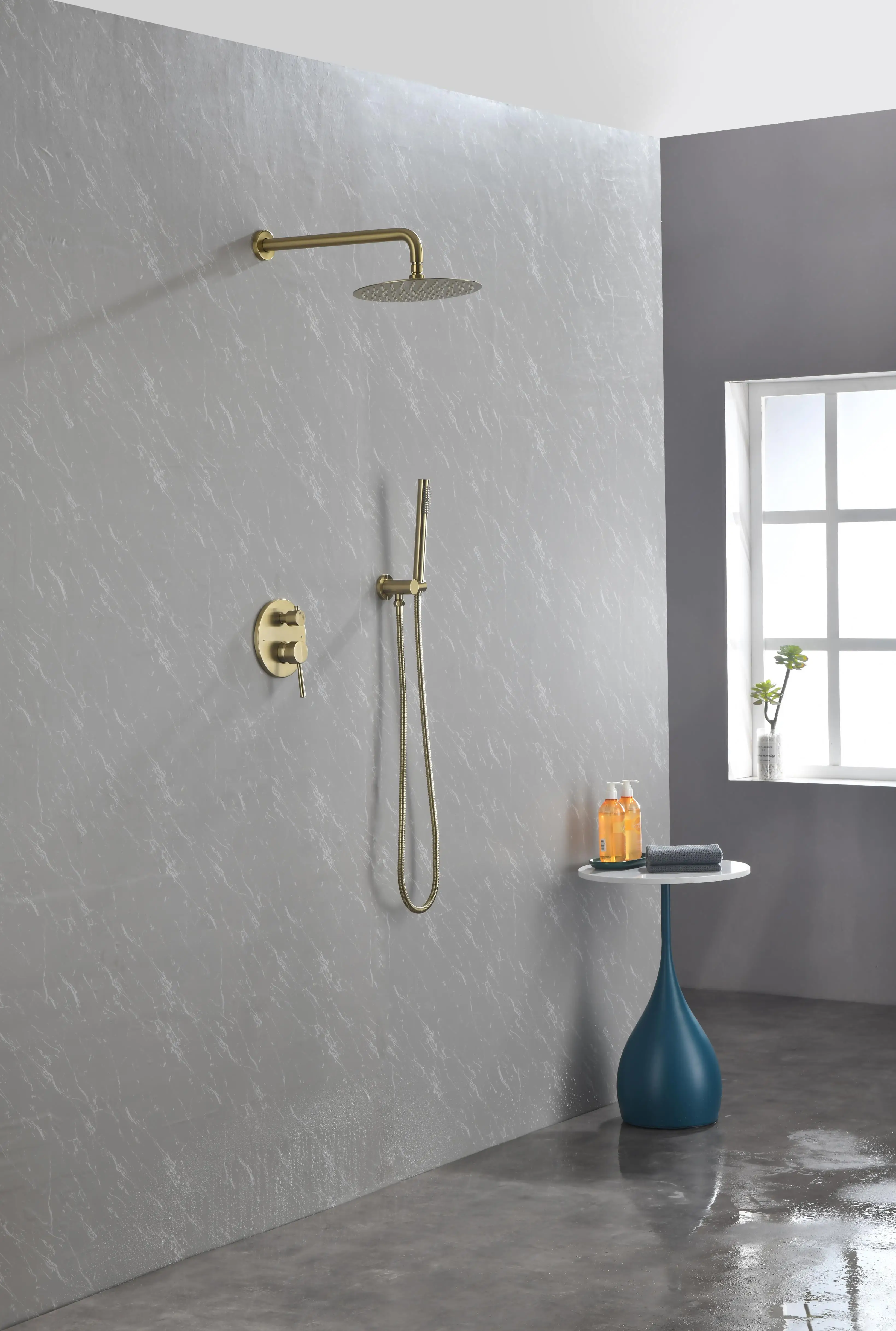Shower System, Wall Mounted Shower Faucet Set for Bathroom with High Pressure 10" Stainless Steel Rain head, Brushed Gold