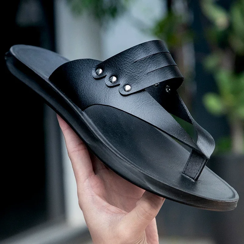 صنادل جلدية مصنوعة يدويا للرجال ، شبشب ، أحذية الش...