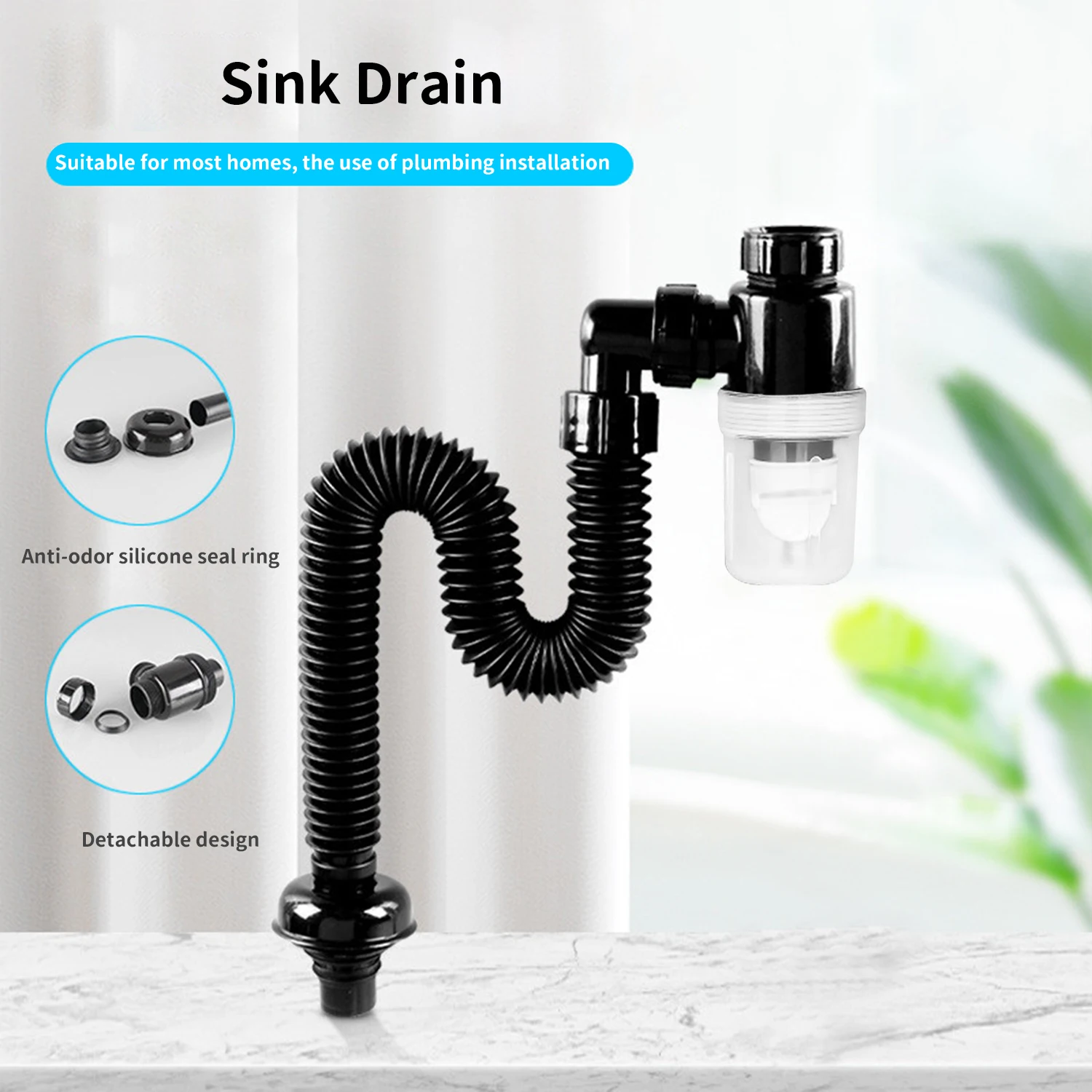 Flexible Expandable Pp Sink Drain Pipe Adjustable P Trap, 58 OFF