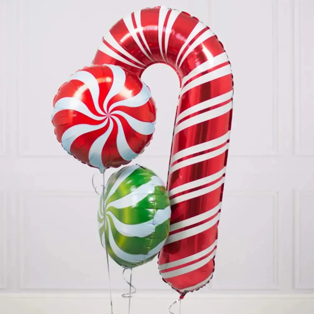 

3PCS Christmas Foil Balloons Candy Cane Mylar Balloon Red Green Balloons for Birthday and Candies Theme Party Christmas Decorate