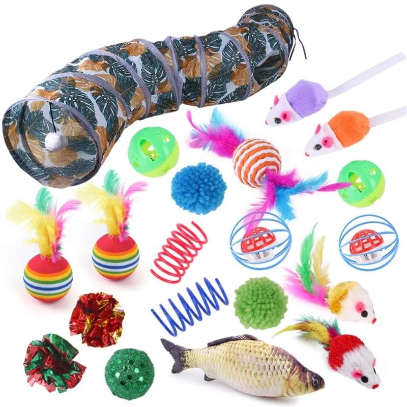 

20 Cats Tunnel Toy Teaser Toy Kitten Tube Feather Toy Interactive Toy