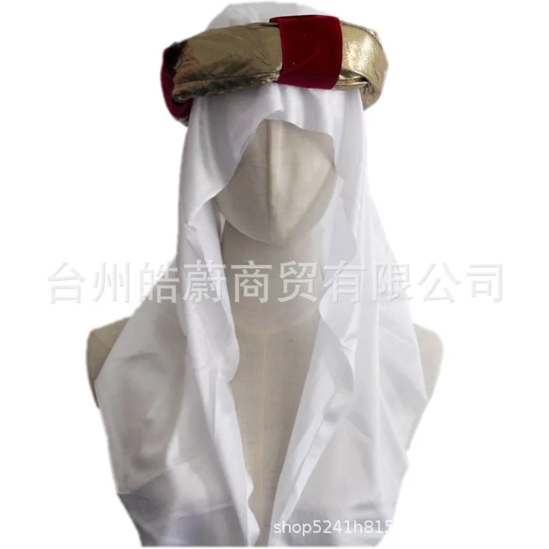 Masquerade Costume Arab Hat Middle East White Hijab Dubai Prince Headdress Muslim Hat Party Halloween Props