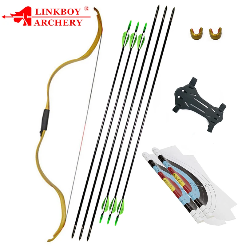 

Традиционный длинный лук для начинающих для женщин, Рекурсивный лук для съемки, аксессуары для стрельбы из лука, Спорт стрельбы, 20 фунтов, 49 дюймов, 1 комплект