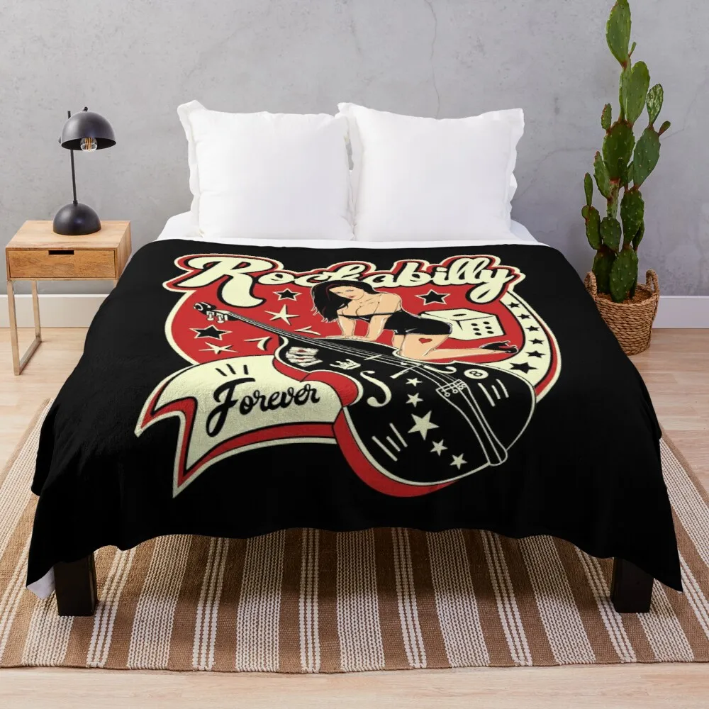 

Rockabilly Pinup Sock Hop Rocker Vintage Rock and Roll Music Throw Blanket Vintage Blanket Big Thick Furry Couple Blanket