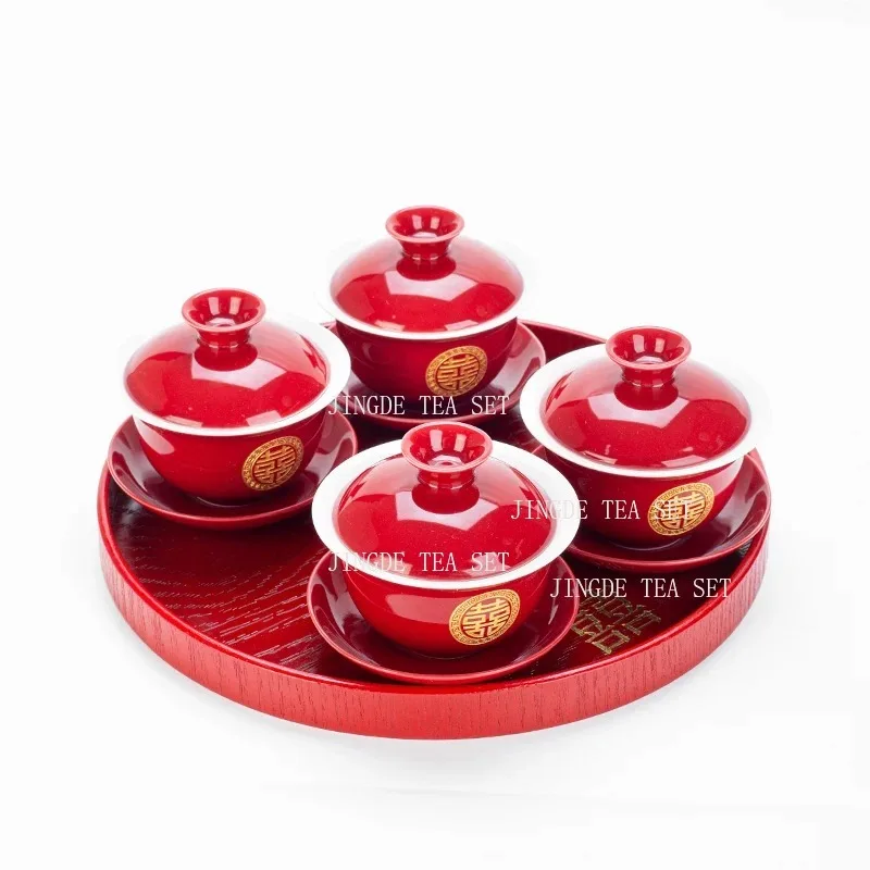 High Quality Ceramics Tea Set Chinese Wedding Tea Pot Set Teacup Tradition Red Porcelain Teapot Boutique Teaware Accessories