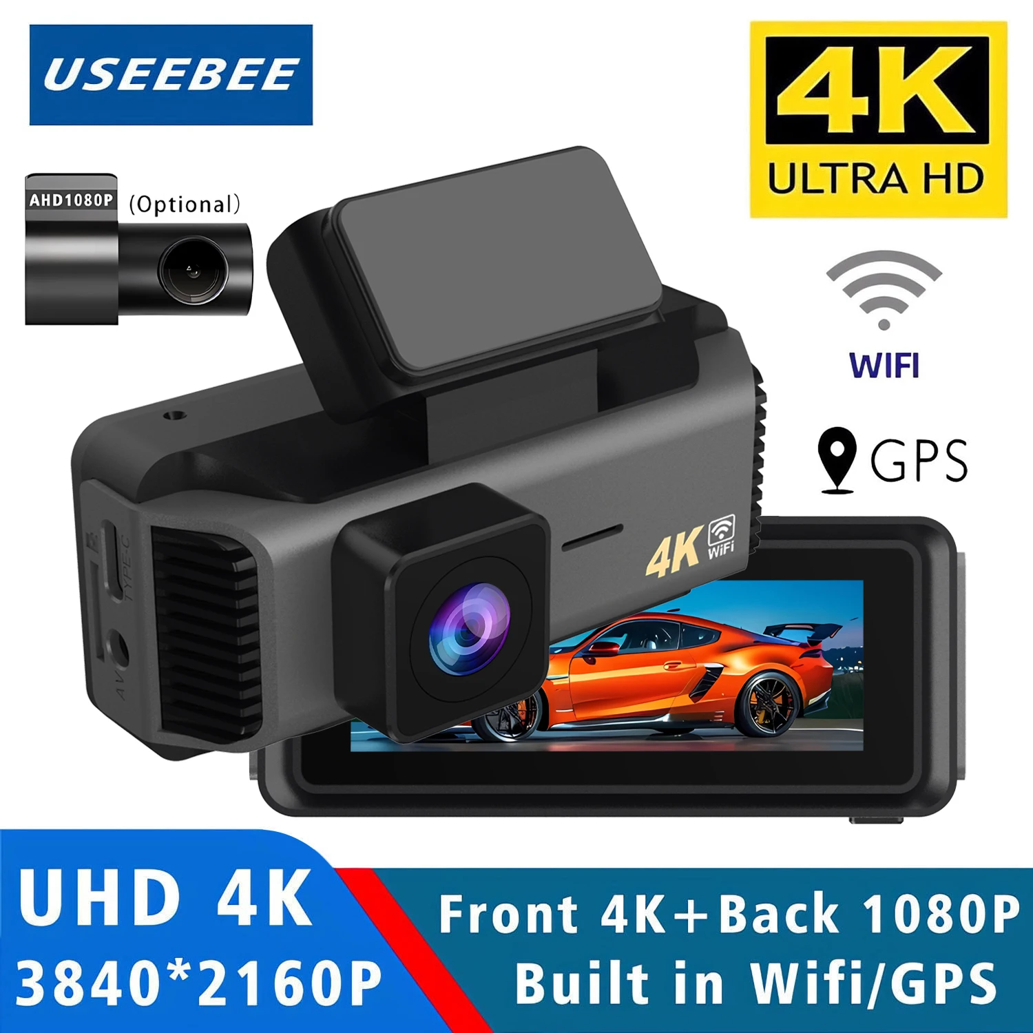 차량용 DVR 4K 2160P WIFI GPS 블랙박스 미니 카메라 비디오 드라이브 레코더 듀얼 렌즈 24시간 녹화 야간 시야 기능