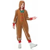 Kids Christmas Gingerbread Man Costume Deluxe Long Sleeve Bowtie Jumpsuit Holiday Cosplay Outfit with Hat and Shoes 2