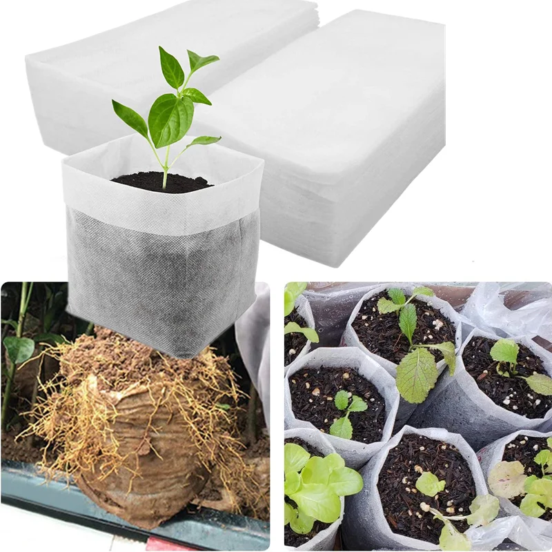 100pcsNonwovenFabricSeedingBagsBiodegradableNurseryBagGarden