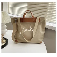 

Personalise Casual Canvas Women Handbags Custom Letters Shoulder Crossbody Bags Female Large Capacity Tote Patchwork Shopper Bag