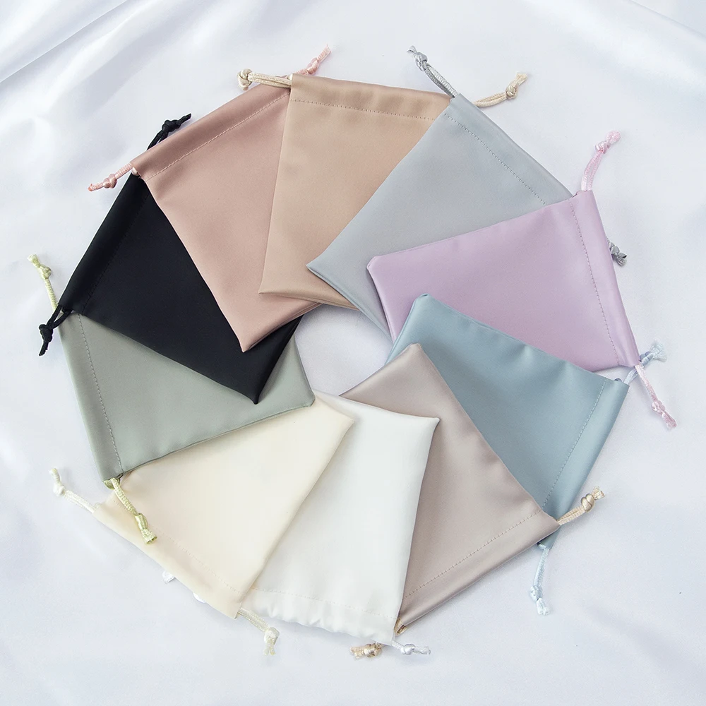 20/50/100 pcs Silk Jewelry Storage Small Gift Bags Mini Size 8X10cm Champagne Drawstring Packaging Pouch Wedding Favor Candy Bag