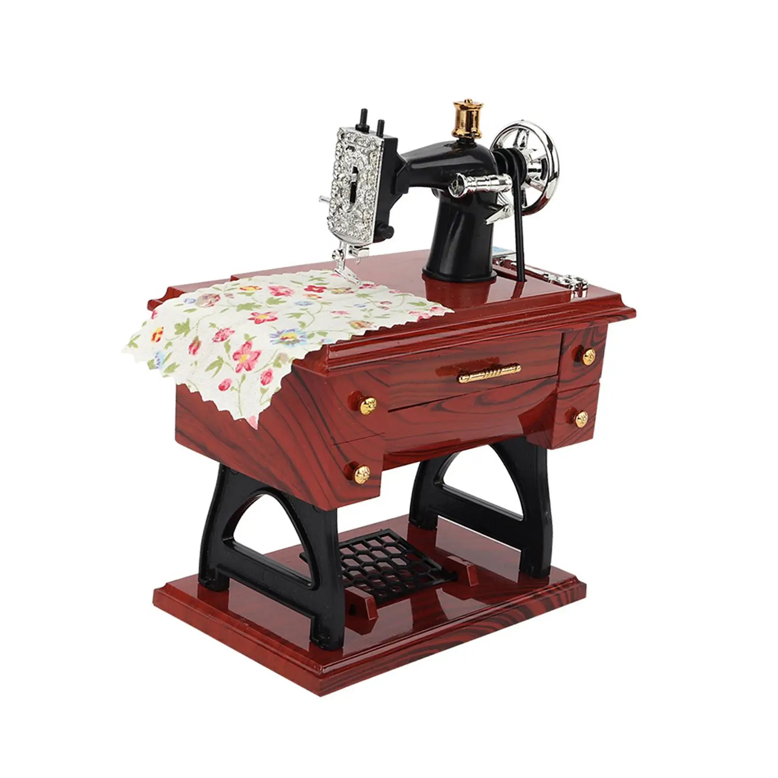 Vintage Sewing Music Box Antique Style Decoration Miniature Figurines Mini Table Decor for Office Wedding Desk Gift New Year