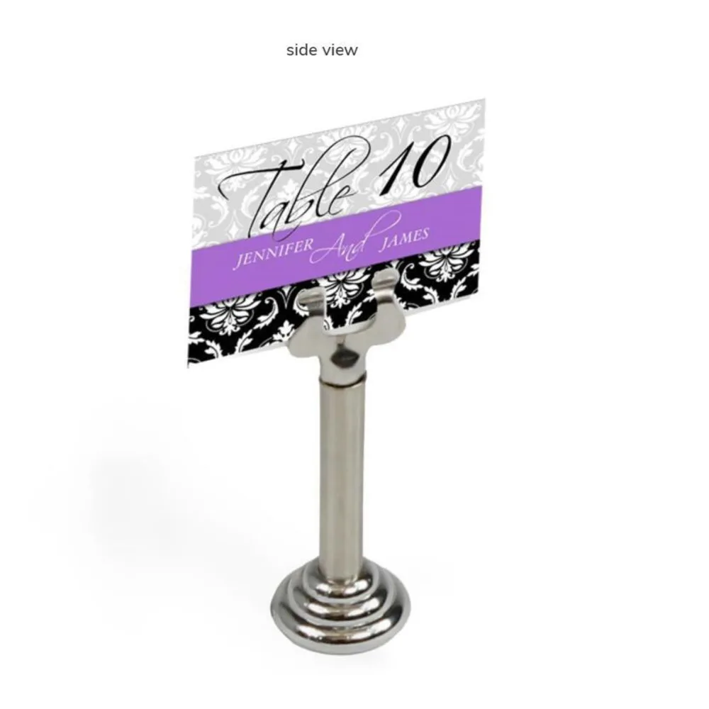 Table Number Place Card Clip Stand 3-1/8" Wedding Name Holder With Slide-in Clamp For Cardstock, Round Base-Silver
