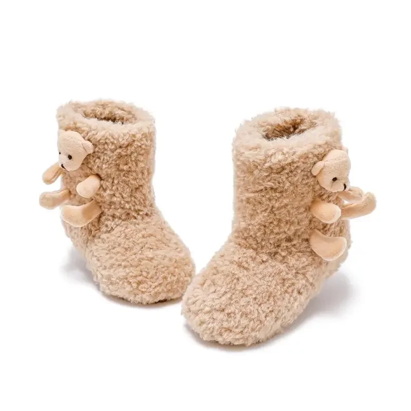 New Children Fashion Warm Boots Winter Cute Bear Toddlers Cotton Boots for Girls Sweet Furry Hairy Kids Fluffy Ankle Snow Boots
