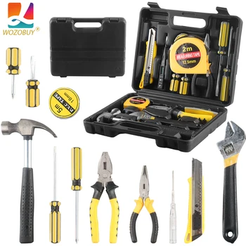 Household hand Tools Set General House hold Hand Tool Kit with Plastic Toolbox Storage Case Used to Car repair And home Repair 1