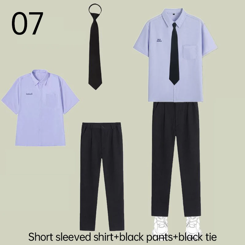 Men/Women JK Uniform Thai Style School Uniforms Short Sleeve White/Light Purple Shirt Preppy Style Pleated Skirt w/bow Tie