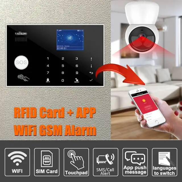 Wifi GSM Alarm System 433MHz Home Burglar Security Alarm Wireless Wired Detector RFID Touch Keyboard Temperature Humidity Alexa 3