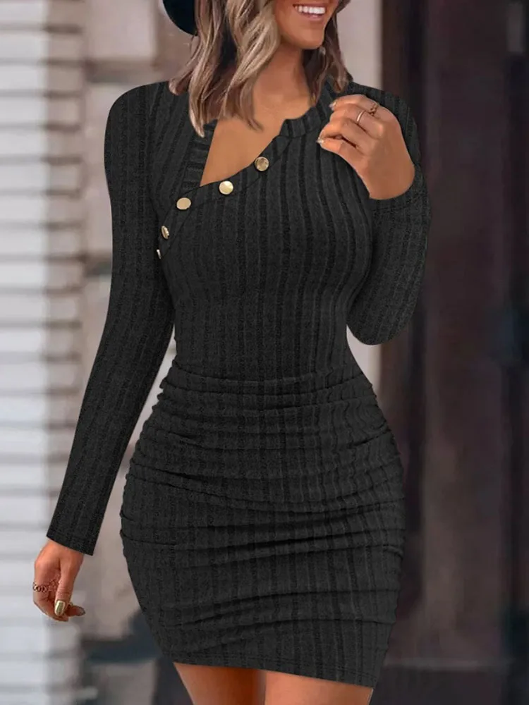

New Women's Fashion and Temperament New Solid Color Off Shoulder Oblique Neck Tight Wrapped Hip Sexy Long sleeved Dress