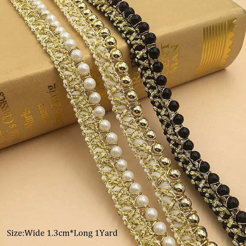 Lace Fabric Lace Ribbon Lace Garment Accessories Lace Sewing Supplies Lace Decoration Lace Accessories Lace Sewing Accessories black gold pearl beads embroidery flower lace collar Fabric Sewing Applique DIY guipure ribbon trim Womens dresses decor