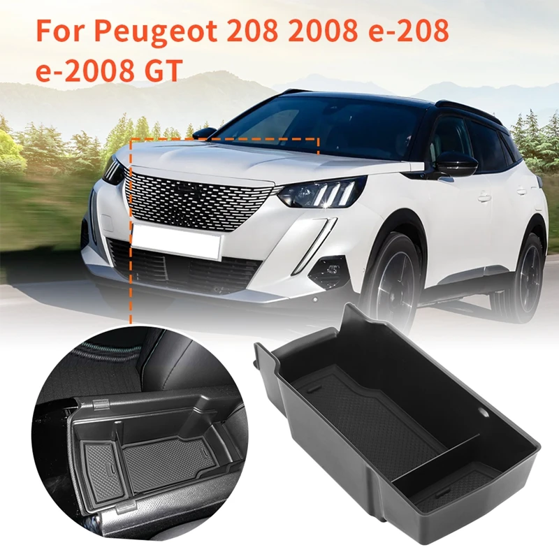 e-208 e-2008 2020 2021 Car Armrest Tray GAFAT New Peugeot 208 2008 Armrest hidden Storage Box Container with Coin and Sunglass Holder for Car Arm Rest Center Console Organizer 