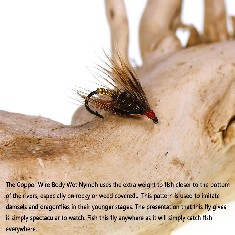 Bimoo 6PCS #12 Pheasant Tail Soft Hackle Copper Wire Wet Nymph Fly