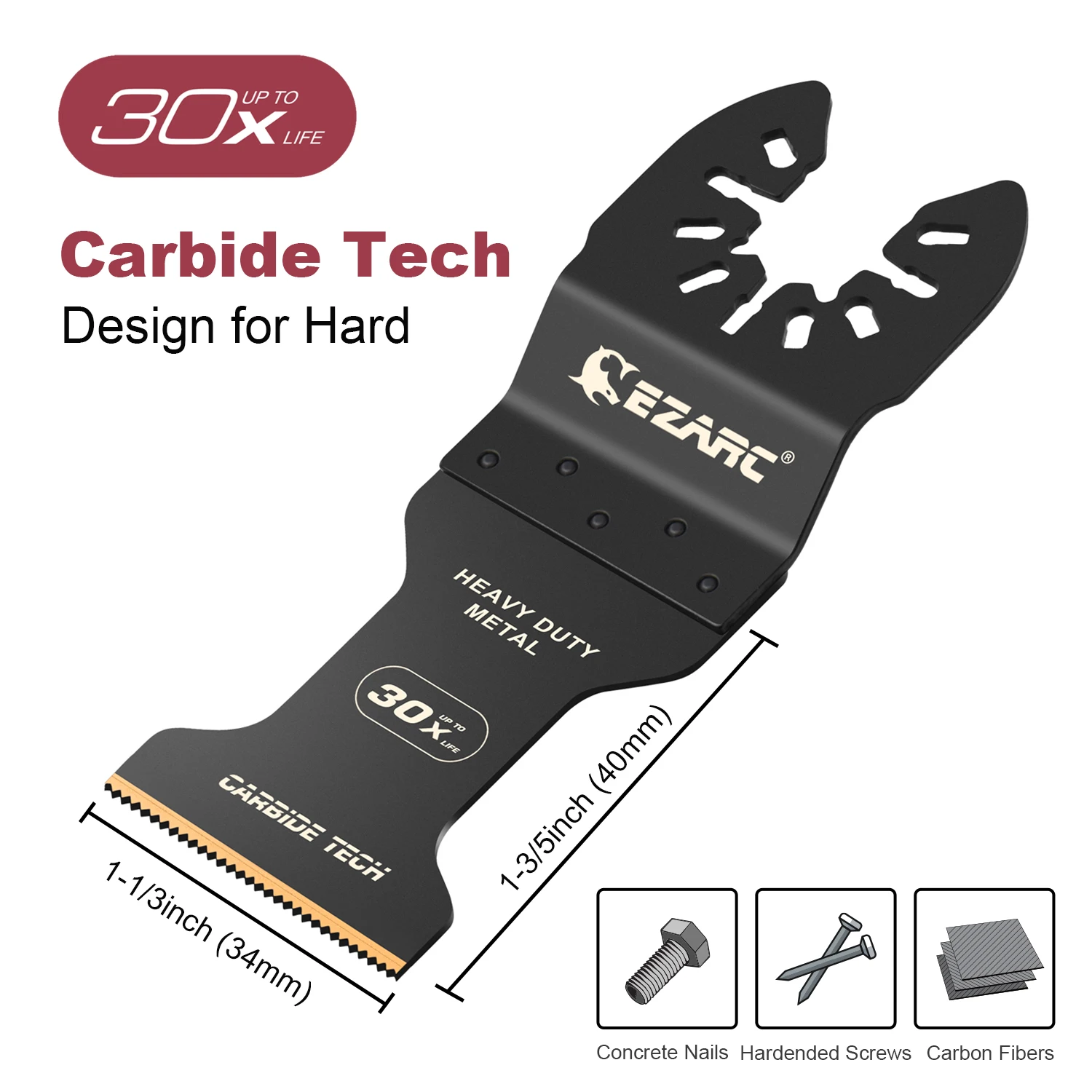 EZARC 3 Pcs Carbide Tooth Oscillating Multitool Saw Blades for Hard Material, Metal, Nails Cutting for Quick Release Multi Tool