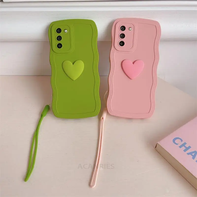 Love Heart Wavy Wrist Strap Silicone Phone Case with Lanyard Cover