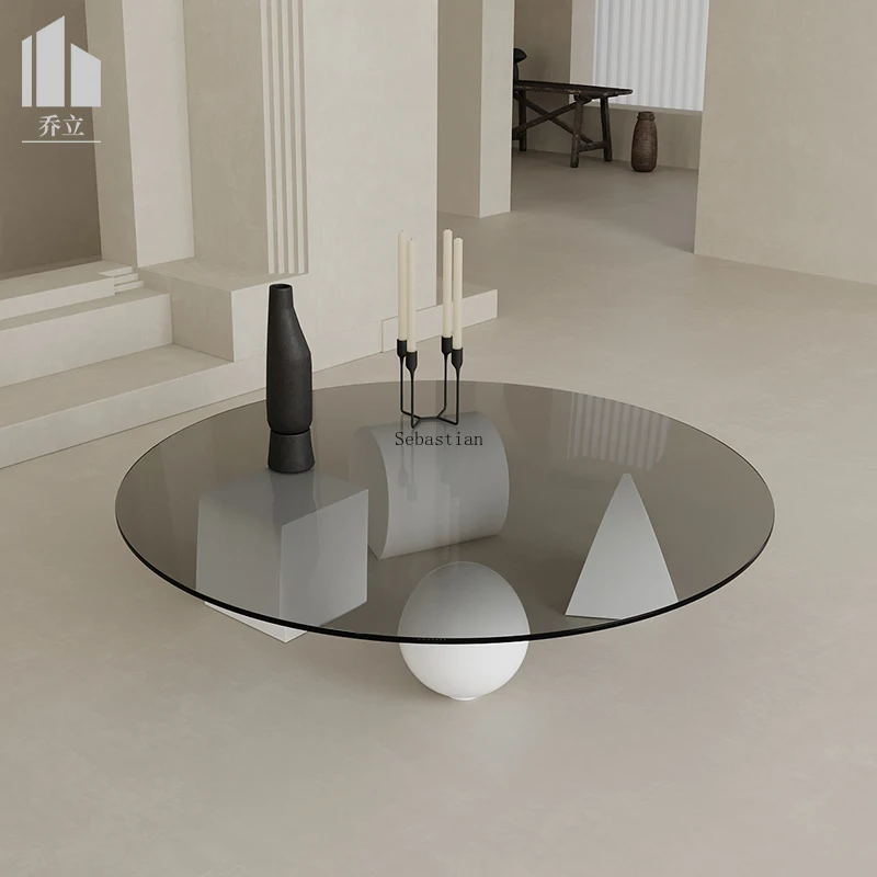 

Modern Luxury Glass Living Room, Home Balcony, Creative Geometric Art, Circular Tea Making Table