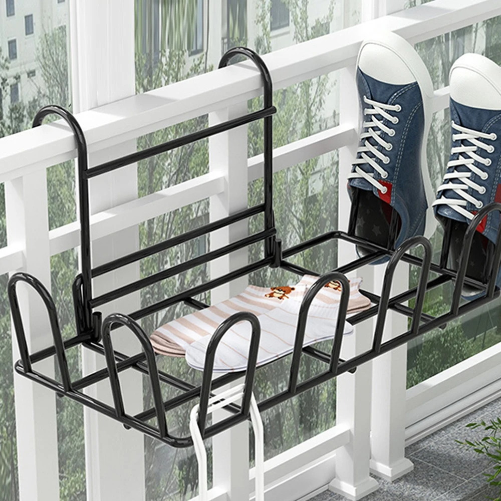 Hanger Window Balcony Window Sill Drying Rack Hanging Shoe Rack Balcony Drying Shoe Rack, Holds up to 4 Pair - Black 4