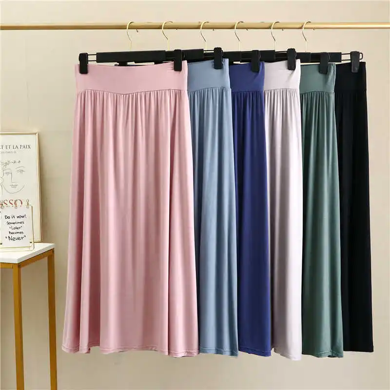 2023 Spring Summer A Line Long Pleated Skirts Women Elastic High Waist