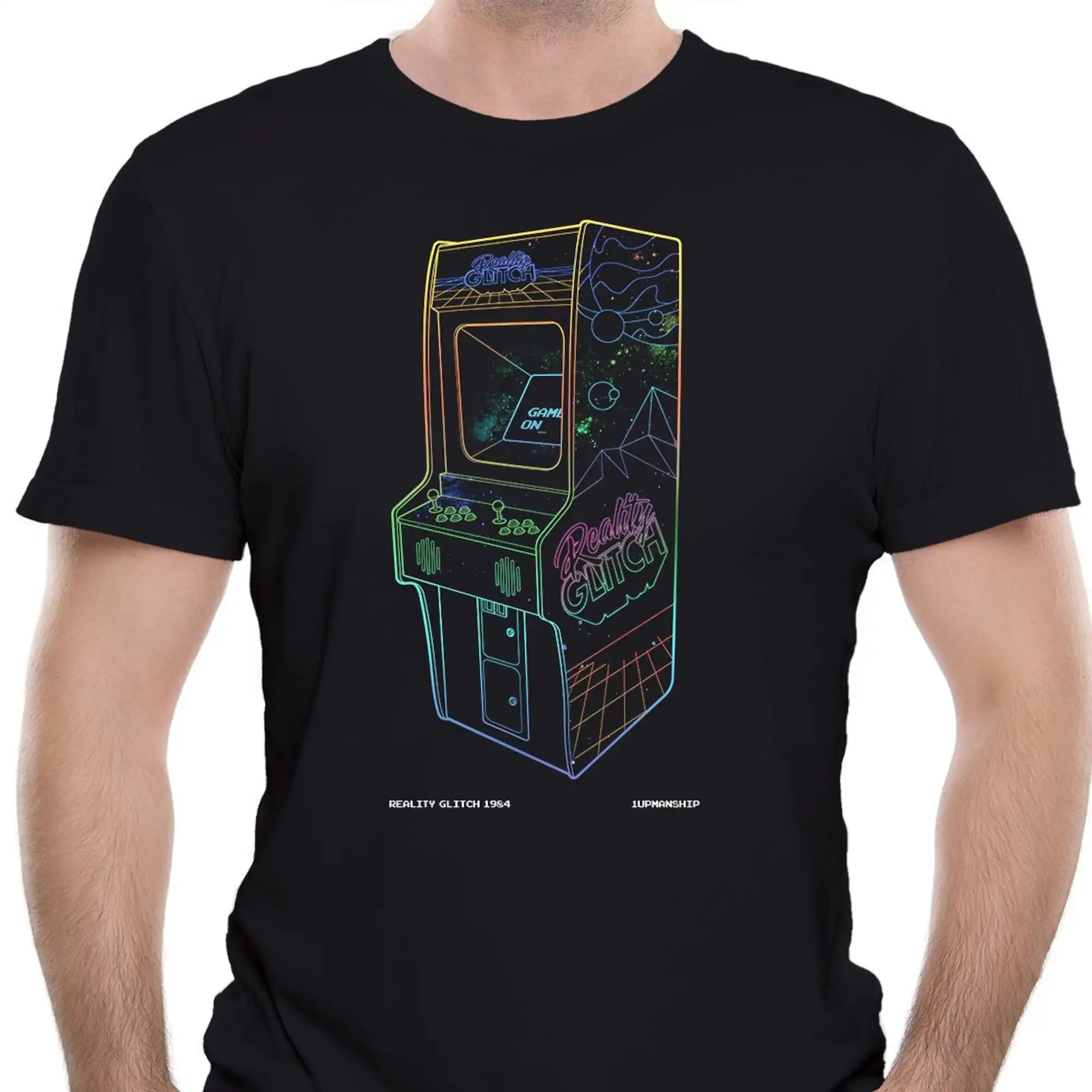 Mens 1 Up Neon Retro Arcade Machine T-Shirt Classic Retro Videogiochi 80S Gaming