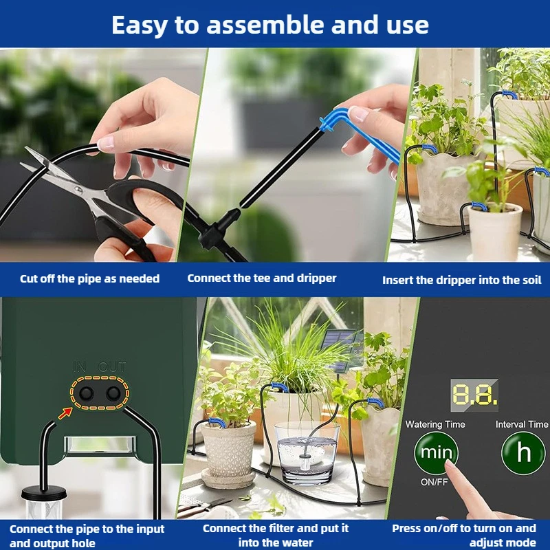 Solar Irrigation System for Garden Balcony Automatic Drip Irrigation DIY Garden Watering System Drip Hose Irrigation Outdoor Use