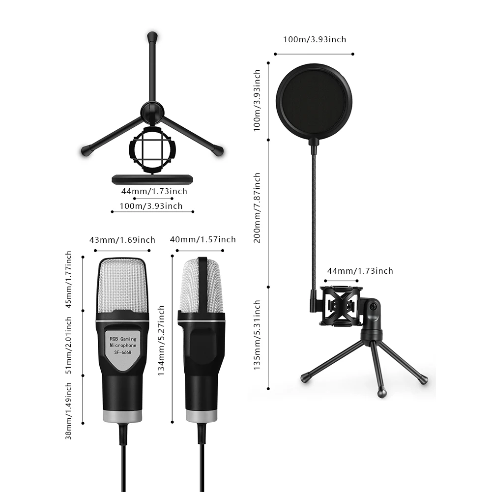 Microphone USB RVB à condensateur pour podcast statique, studio